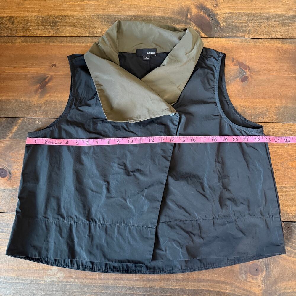 SUN KIM Raphael Vest Black Olive Green Lapel Collar Cropped Jacket Size Medium - Picture 7 of 8